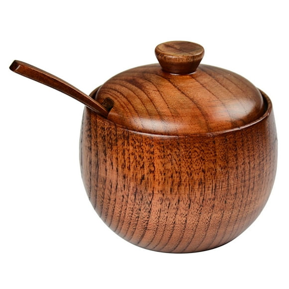 1 Set of Sugar Wooden Bowl Rustic Seasoning Jar Wooden Sugar Container with Spoon