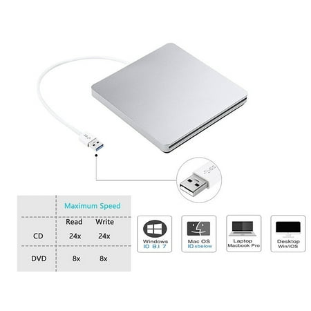 Cd Rom Cleaner - USB Slim Slot in External 8x DVDRW DVD CD RW ROM Burner Writer Drive for Apple Mac PC Box Laptop Desktop Portable Enclosure Housing Caddy Case