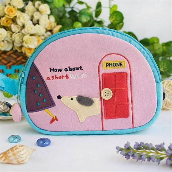 BE-29-PINK 7.1 x 5.1 x 2.8 in. A Short Walk - Embroidered Applique Cosmetic Bag Camera bag & Hand Purse Wallet
