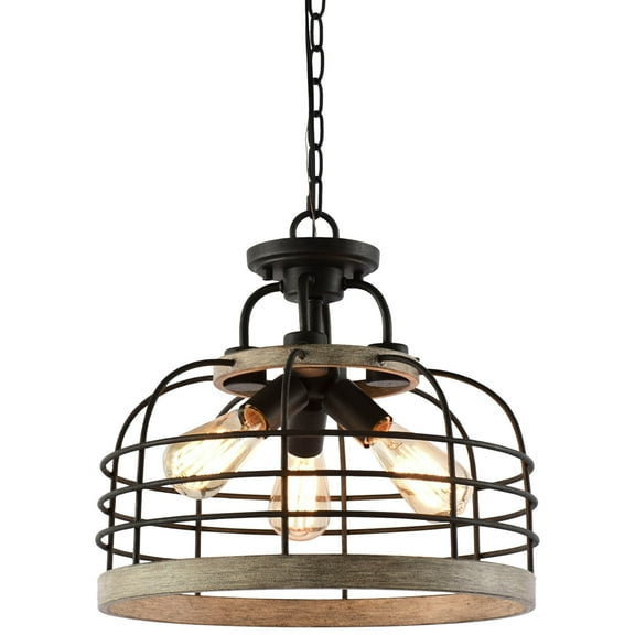 Kira Home Sawyer 17" Farmhouse Semi Flush Convertible Pendant Chandelier Light, Cage Shade, Rustic Light Cedar Wood
