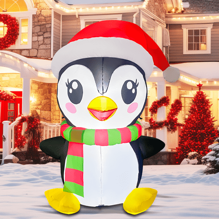 5.2 FT Penguin Christmas Inflatable with Built-in LED Lights, Cute Inflatable Penguin Wearing Xmas Hat, Christmas Outdoor Decorations for Garden Patio Lawn Holiday Party Xmas