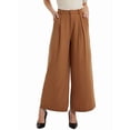 thumbnail image 2 of Pantalones Palazzo Largos de Pierna e Informales de Cintura Alta para Mujer, Talla Regular Color Camello L, 2 of 8
