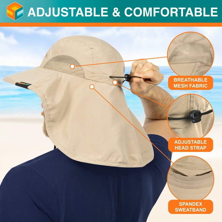 SUN CUBE Wide Brim Sun Hat with Neck Flap, Fishing Hiking for Men