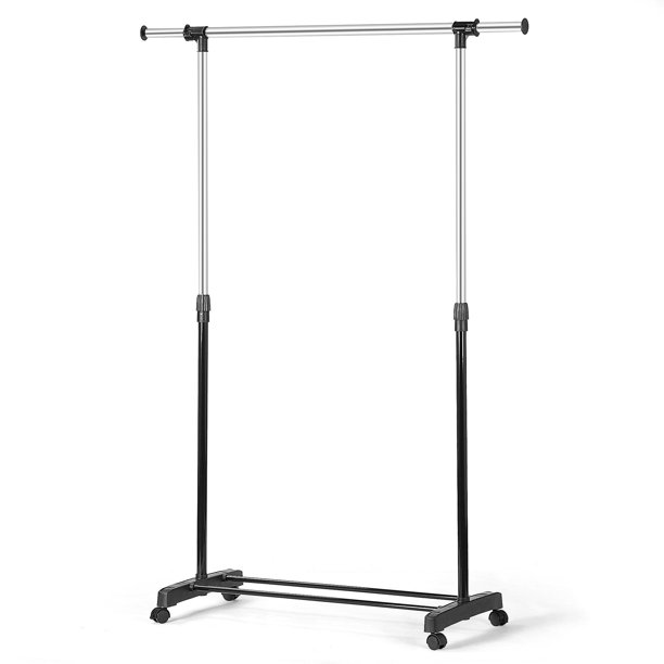 Portable Closet Organizer Expandable Single Rod Clothes Rack, Rolling ...