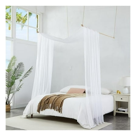 White Bed Canopy Curtains 55x540 Inch - King Size Bed Canopy, Bed Scarf, Bedroom Decor