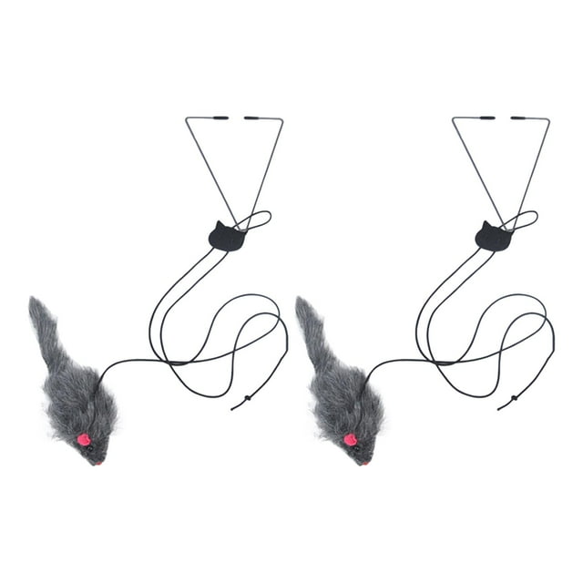 lionlar 2x Furry Cat Mouse Toy Mouse Hanging Multifunction Interactive Toy Retractable Pet Fun Playing Funny Cat Toy for Window Door Cat Cage