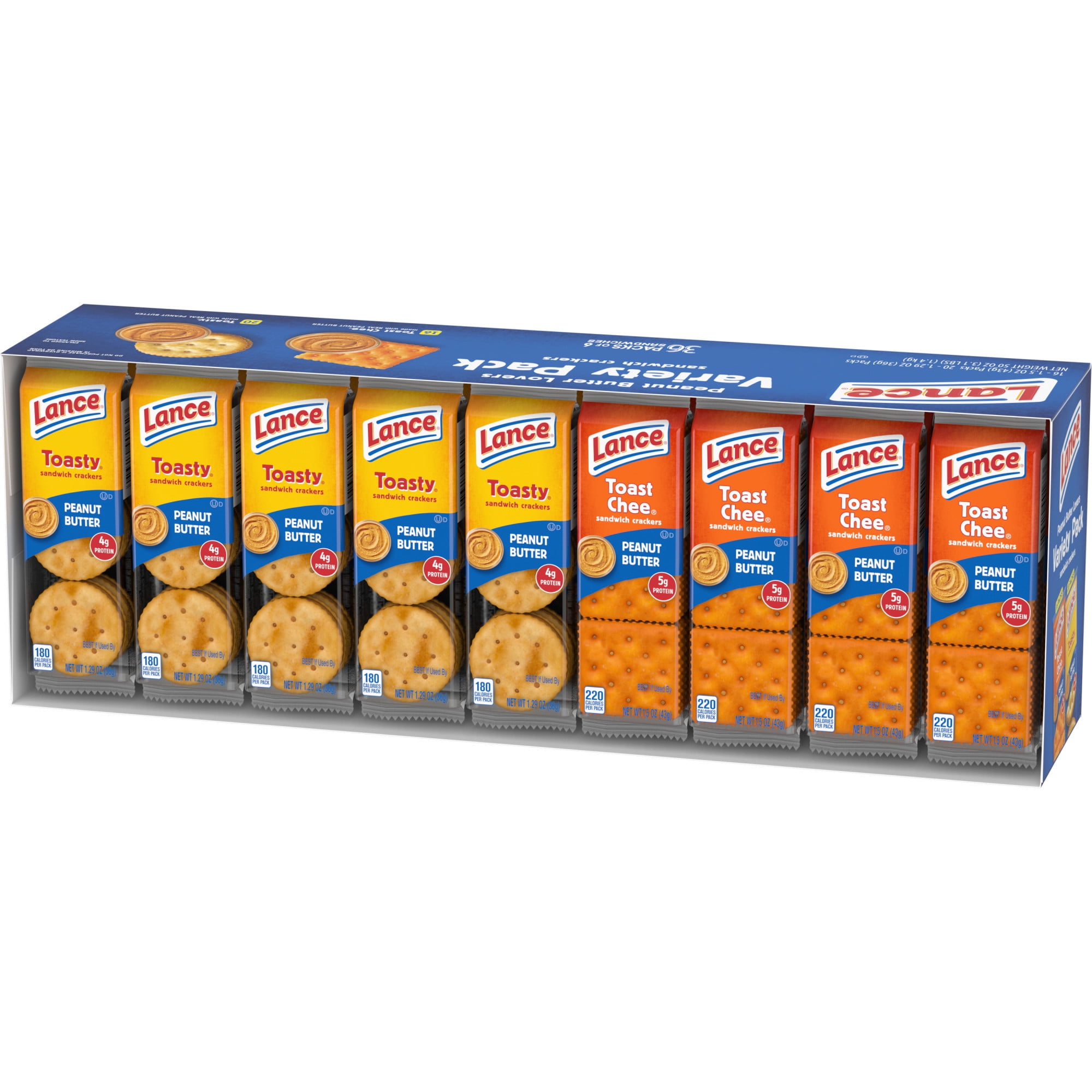 Lance Sandwich Crackers, Toasty and Toastchee Peanut Butter, 36 Ct