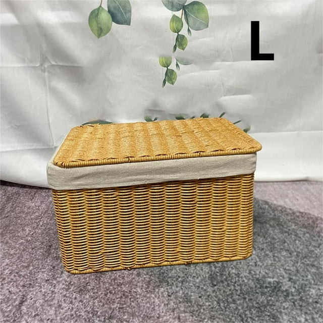 Handmade imitation rattan woven lidded home book storage basket
