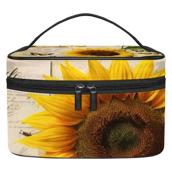 ERJLKXP Retro Sunflower Butterfly Makeup Bags Travel Cosmetic Bag Case, Large Capacity Organizer and Storage, Portable Pouch Toiletry bag for Women & Girls