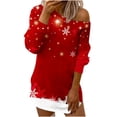 thumbnail image 2 of Puntoco Camiseta sin tirantes de manga larga con cuello inclinado suelto con estampado navideño para mujer top Puntoco Puntoco-2711, 2 of 5