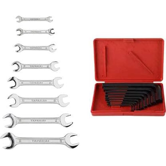 Dep-08 Double Ended Spanner Set & Ki-10v Allen Key Set, Black Finish | Alloy Steel, Open End, Hex | Home & Professional Use, Double Sided, L Type Wrench | Strong & Durable Spanners