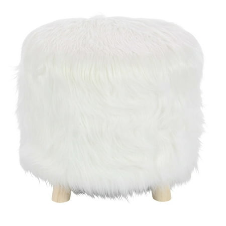Enchanting White Finish Wood Faux Fur Foot Stool Enchanting White Finish Wood Faux Fur Foot Stool