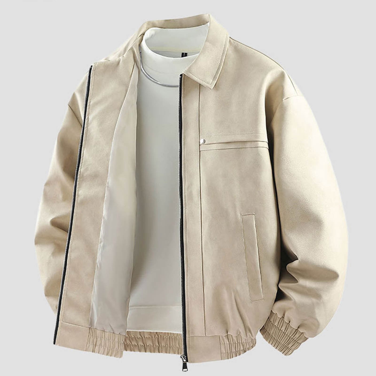 XZNGL Faux Leather Jacket for Men, Windproof Warm Long Sleeve