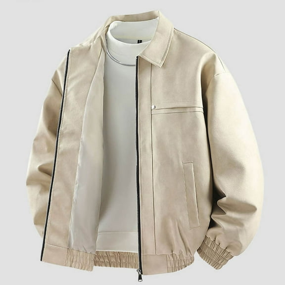 uublik Mens Faux Leather Bomber Jacket Vintage Biker Racing Moto Jackets Beige