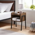 thumbnail image 3 of Danya B. Kazuyo Mid-Century Modern Black Metal Two-Tier End Side Table - Walnut, 3 of 11