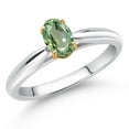 thumbnail image 2 of Gem Stone King 0.55 Cttw 6X4MM Oval Green Sapphire 10K White and Yellow Gold Solitaire Engagement Ring for Women | Gemstone Birthstone (Size 6), 2 of 4