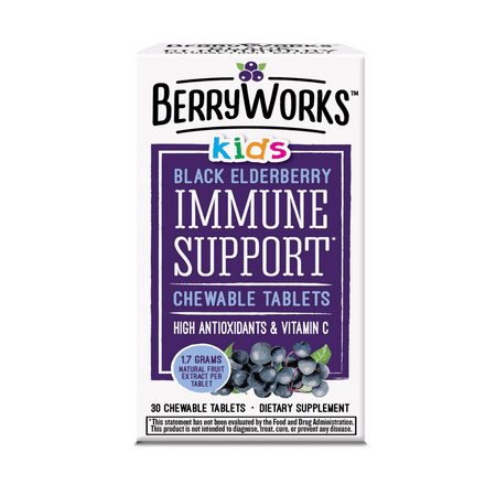 Berry Works Kids, Chewable Immune Support Supplement Tablets, Black Elderberry Flavor, 30 Ct.