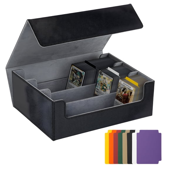 XIBUFE Trading Cards Storage Box, Card Storage, Leather Magnetic Card Storage Box with 8 Pcs Card Dividers, Holds 1800  Sleeved Cards for Trading and Sports Cards