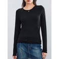 thumbnail image 4 of Douhoow Women Basic Long Sleeve Top Slim Baby Tee Solid Color Round Neck Crop Top, 4 of 9