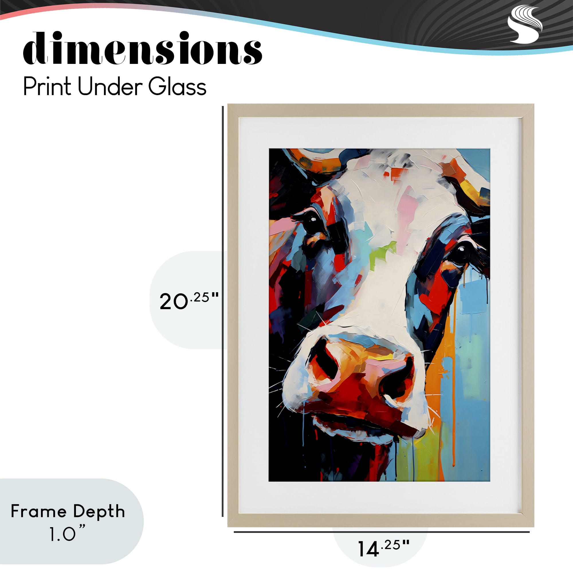 Stupell Industries Cow Of Many Colors Birch Framed Print Under Glass, design by Creative Studio