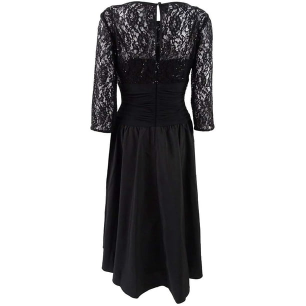 Jessica Howard Womens Petites Lace Sequined Party Dress Black 10P