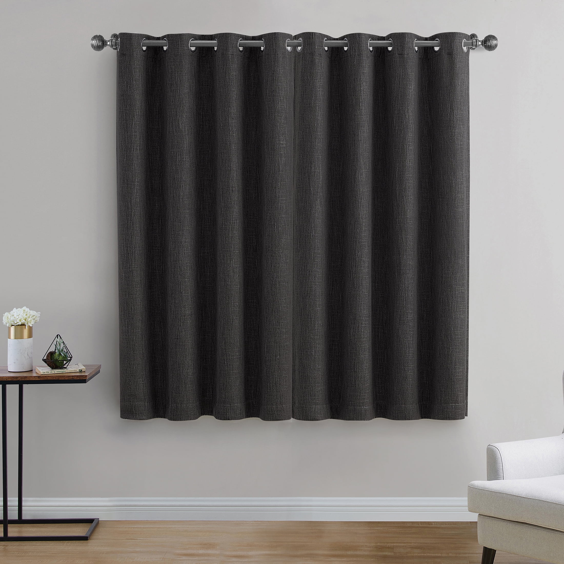 (2 pack) Better Homes & Gardens Solid Woven Textured Grommet Blackout Curtain Panel, 1-Piece, Black, 50" W x 63" L