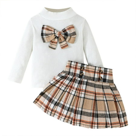 

Baby Girl Long Sleeve Top Plaid Printed Bow Skirt Two Piece Set Clothes for Girls 2t Little Girl Clothes for Women Blanket Girl with Headband Tennis Clothes for Teen Girls Baby Bath Teens Clothes for