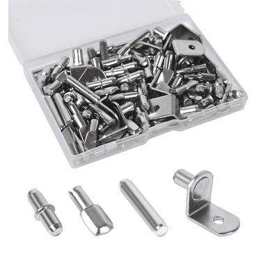 100Pcs Shelf Pegs for Shelves, 4 Styles Shelf Pins Kitchen Cabinet Shelf Pegs,Shelf Holders Pegs, Bookshelf Pegs Silver