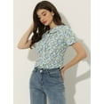 thumbnail image 3 of DARING DIVA Women's Retro Peter Pan Collar Button Front Blouse M Blue, 3 of 6