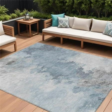 HomeRoots 617424 10 x 14 ft. Sky Blue Gray & Ivory Abstract Washable Indoor & Outdoor Rectangle Area Rug