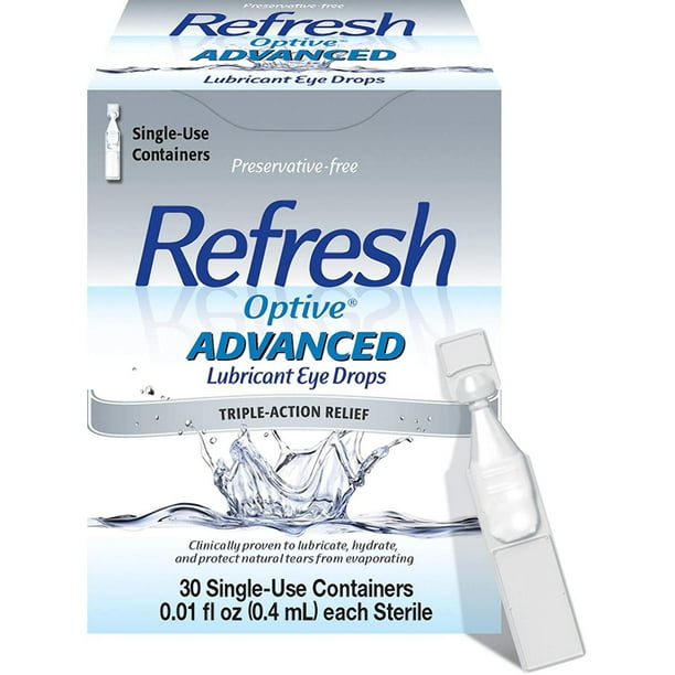 Refresh Optive Advanced Lubricant Eye Drops 30 Single Use Containers