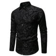thumbnail image 6 of MIXUE Mens Casual Button Down Shirts Solid Color Lapel Lapel Cardigan Loose Comfortable Trendy Business Floral Long Sleeve Shirt Tops Sportswear,Black,S, 6 of 9