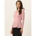 thumbnail image 3 of Blusa de encaje floral elegante de manga larga con cuello redondo para mujer Rosa XL, 3 of 6