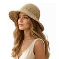 thumbnail image 2 of Straw Sun Hat for Women, Breathable Beach Hat with Colorful Accents, Foldable Wide Brim Hat for Summer Vacation, 2 of 9