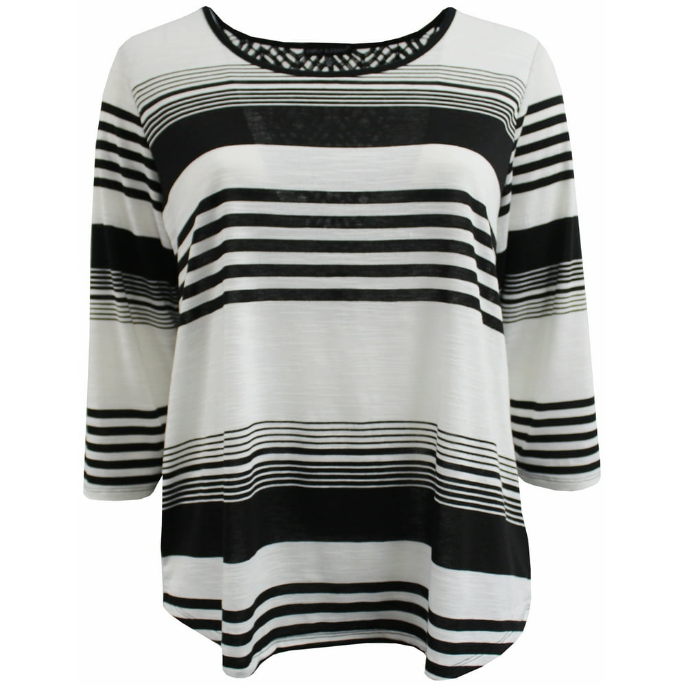 BNY Corner Women's Plus Size Quarter Sleeve Stripes Round Neck