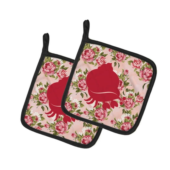 Caroline's Treasures BB1102-RS-PK-PTHD Hermit Crab Shabby Chic Pink Roses Pair of Pot Holders , 7.5HX7.5W, multicolor