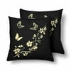MKHERT Gold Sakura Blossoms And Butterflies Pillowcase Pillow Protector Cushion Cover 18x18 inch,Set of 2