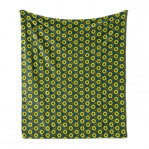 Yellow and Green Soft Flannel Fleece Throw Blanket, Colorful Vintage Illustration with Hexagons, Cozy Plush for Indoor and Outdoor Use, 60" x 80", Green Yellow Green, by Ambesonne