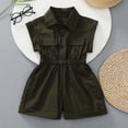thumbnail image 5 of OSOLU Kids Girls Rompers Sleeveless Solid Color Button Up Lapel One Piece Short Jumpsuit Summer Casual Outfit 2-13Y, 5 of 6