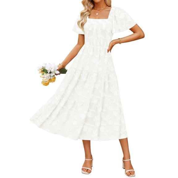 Vestido ZESICA para mujer, estilo bohemio, floral, midi, blanco, talla XL