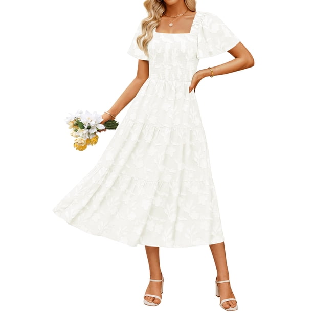 Vestido ZESICA para mujer, estilo bohemio, floral, midi, blanco, talla XL