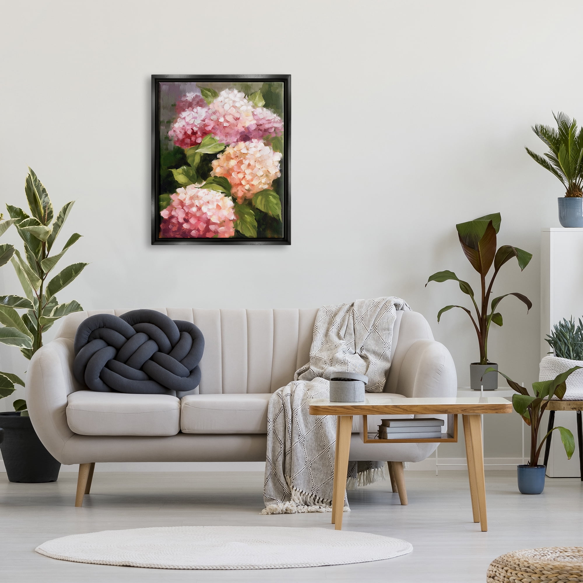 Stupell Industries Pink Hydrangea Blooms Botanical & Floral Painting Black Floater Framed Art Print Wall Art, 25 x 31