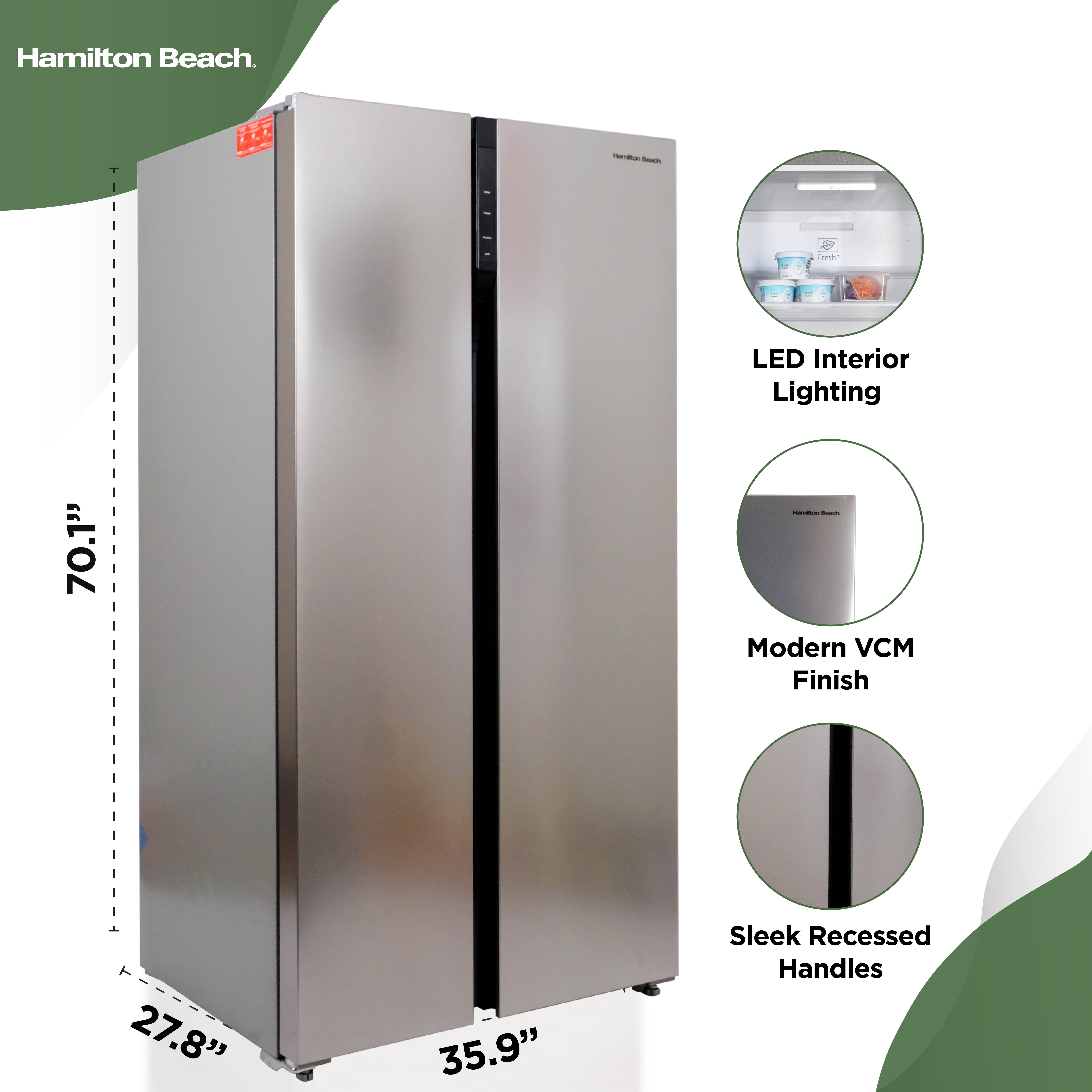 Hamilton Beach 20.6 cu. ft. Counter Depth Side by Side Frost-Free Refrigerator, Platinum HZ4602