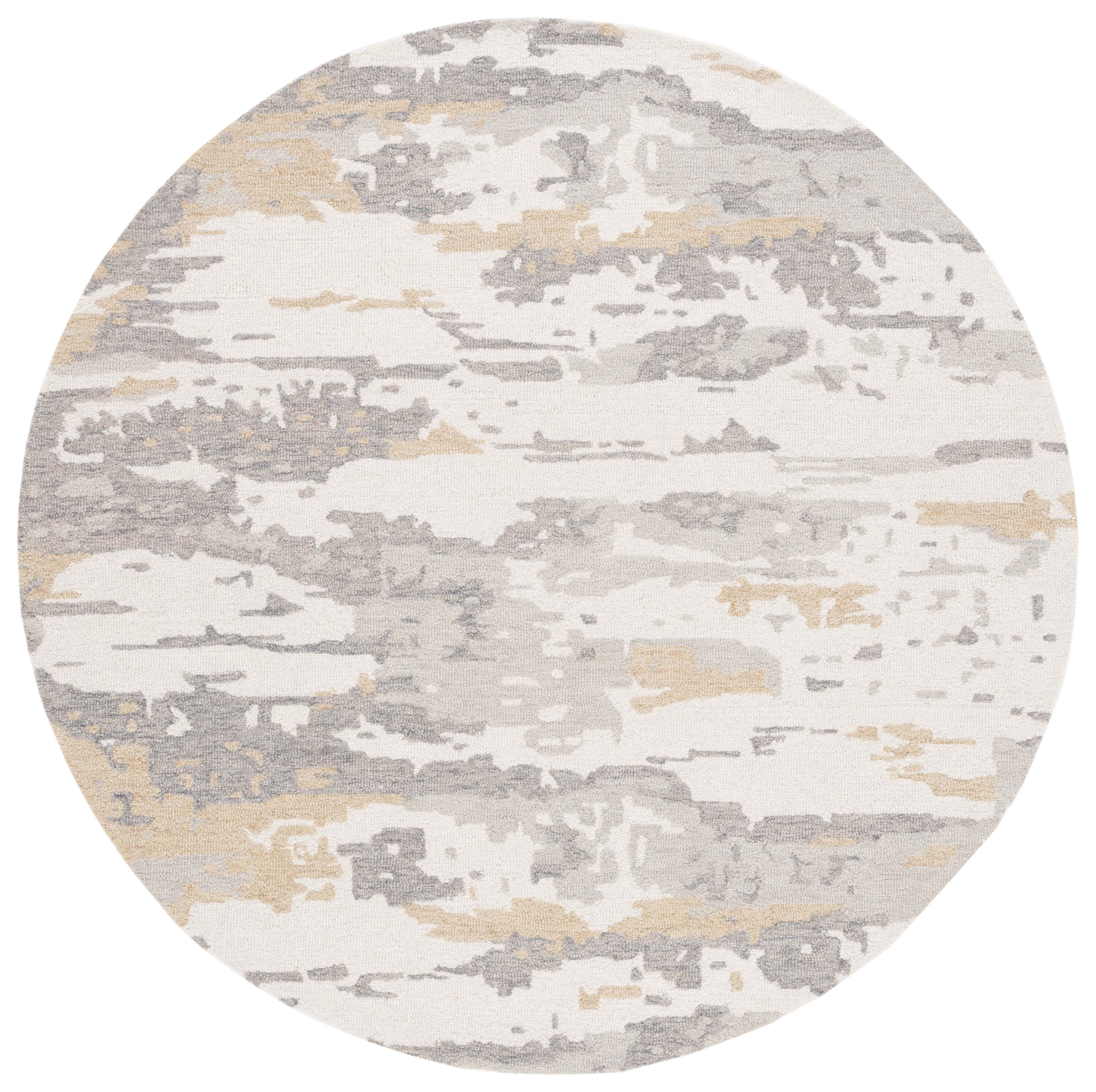 SAFAVIEH Abstract Seachlann Abstract Wool Area Rug, Ivory/Gray, 6' x 6' Round