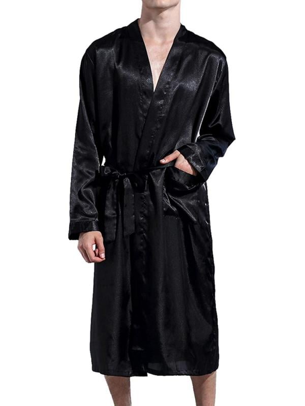 SUPERHOMUSE Men's Satin Kimono Robe Silk Classic Long Bathrobe Pockets ...