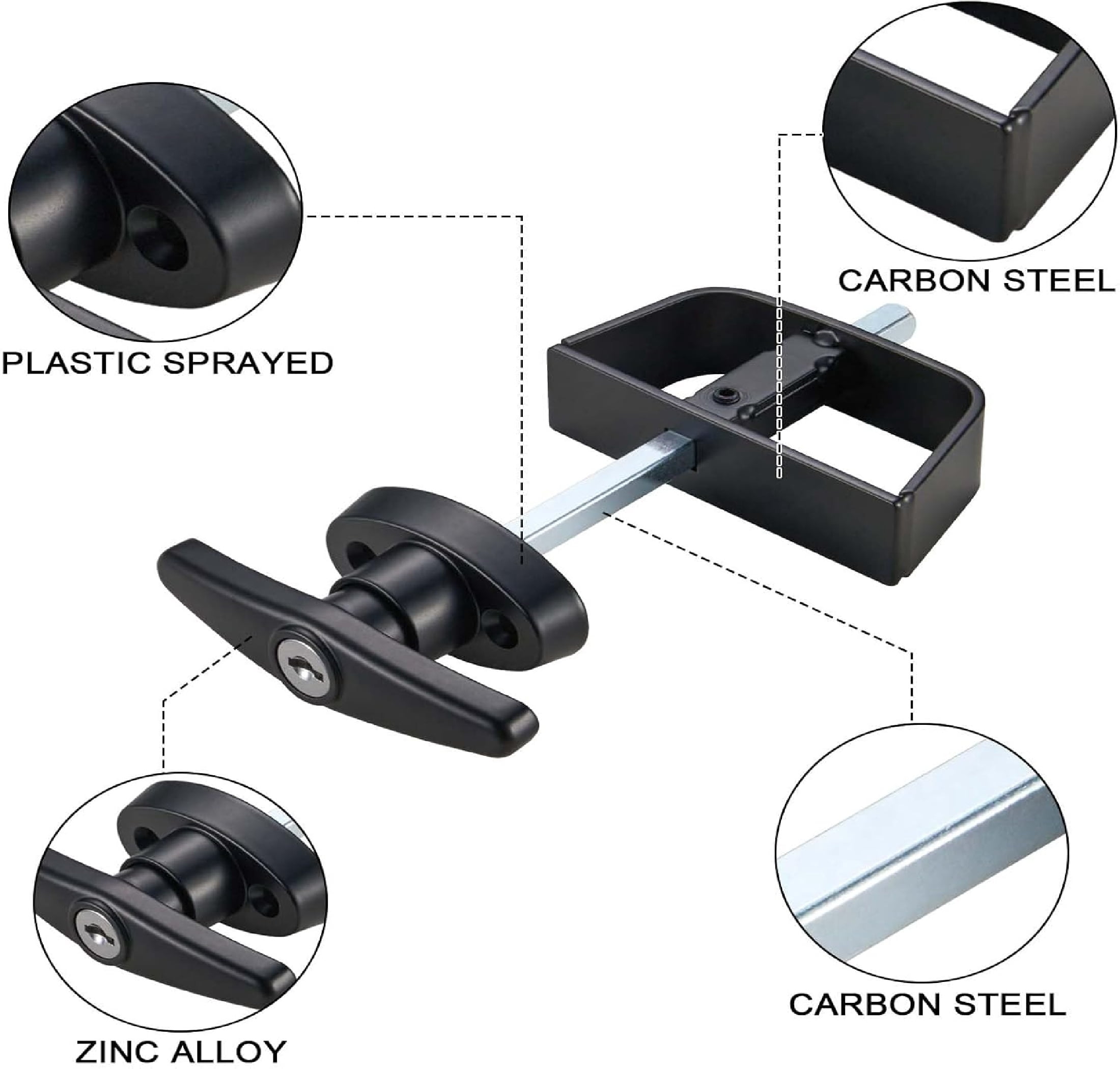 Shed Door Latch Kit,TGY T-Handle Door Lock with 2 Keys, 5-1/2" Stem Shed Door Hardware Lock for Storage Barn, Gates, Rvs, Chicken Coops, Garages, Playhouses