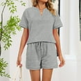thumbnail image 7 of Oplxuo Short Sleeve Pajamas Sets for Women Loose V Neck T-Shirt Summer Sleepwear Matching Shorts Nightwear Lounge Set, 7 of 7