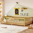 thumbnail image 2 of Jopath Full Size Floor Bed Frame,Montessori Bed with Guardrails and Door,with Slatted Base,for Kids,Boys,Girls,Natural, 2 of 9