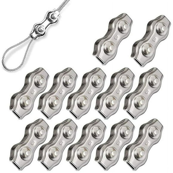 m3 Duplex Wire Rope Cable Ties, 304 Stainless Steel Duplex Wire Rope Clamps, Widely Used in Industry, 12 Pieces