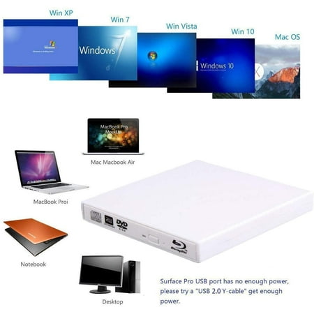 External Blu Ray Dvd Drive Usb 2 0 Portable Cd Player Rom Dvd Cd Rw Rom Burner For Pc Computer White Walmart Canada